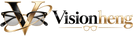 A stylized logo featuring a large gold and black 'V' with a pair of black eyeglasses integrated into the design, alongside the word 'Visionheng' in black and gold script on a white background.
