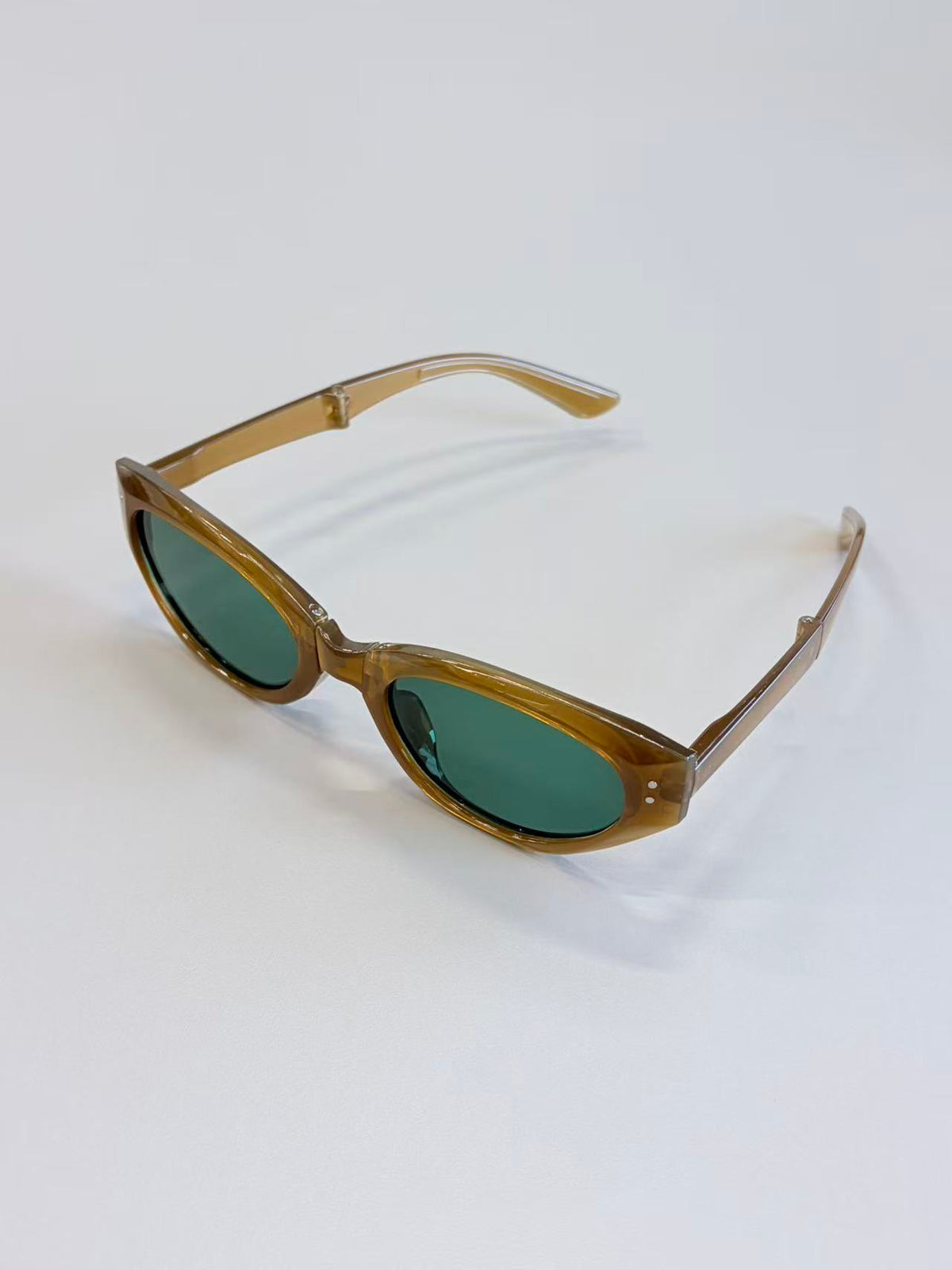Unisex Translucent Brown Geometric Sunglasses UV400 PC Green Lenses