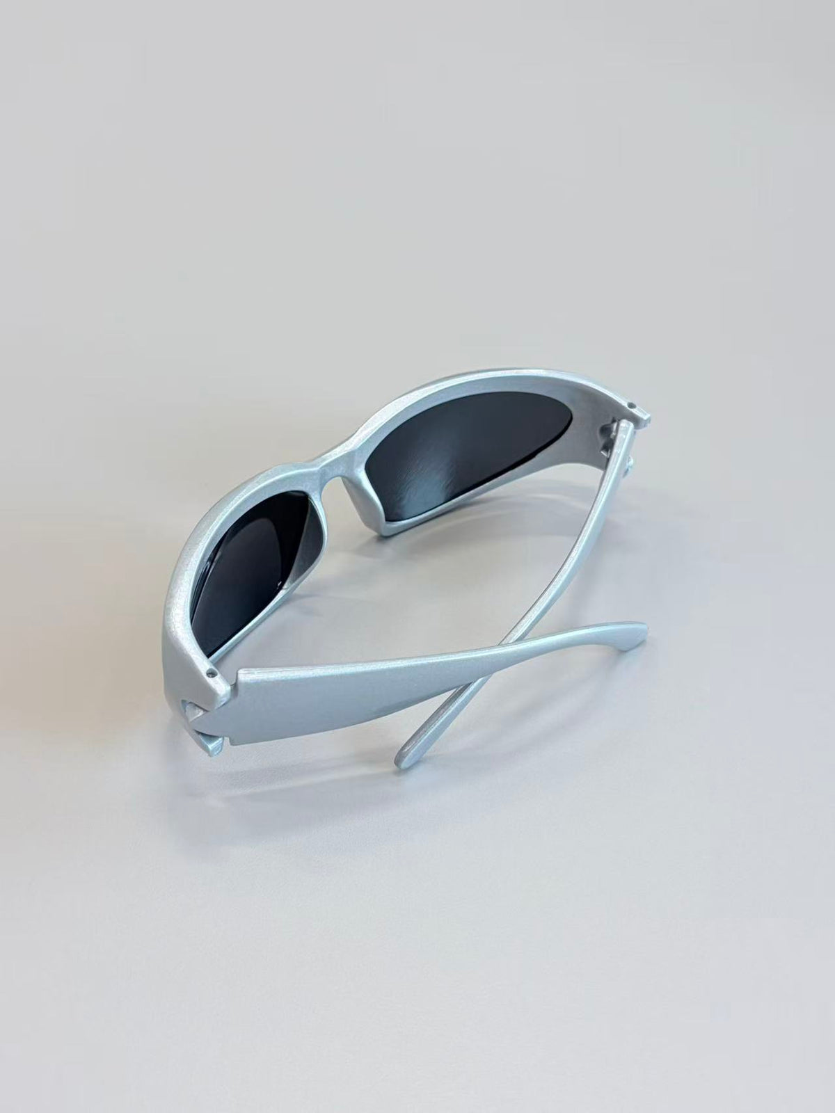 Unisex Matte Silver Futuristic Sport Sunglasses UV400 PC Black Lenses