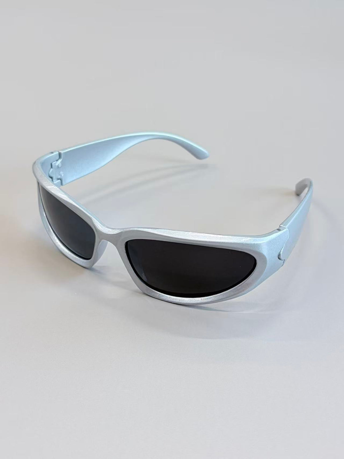 Unisex Matte Silver Futuristic Sport Sunglasses UV400 PC Black Lenses