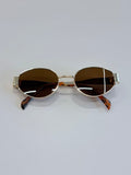 Unisex Gold Oval Metal Sunglasses UV400 PC Brown Tint Lenses