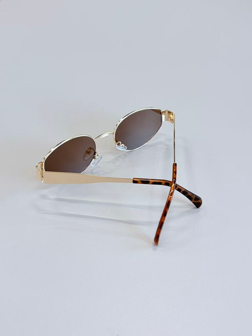 Unisex Gold Oval Metal Sunglasses UV400 PC Brown Tint Lenses