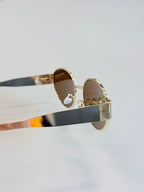 Unisex Gold Oval Metal Sunglasses UV400 PC Brown Tint Lenses