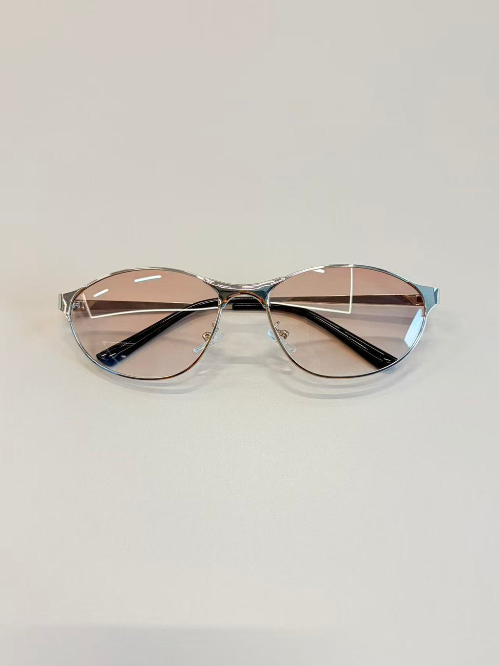 Unisex Silver Oval Metal Sunglasses UV400 PC Rose Tint Lenses
