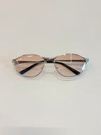 Unisex Silver Oval Metal Sunglasses UV400 PC Rose Tint Lenses