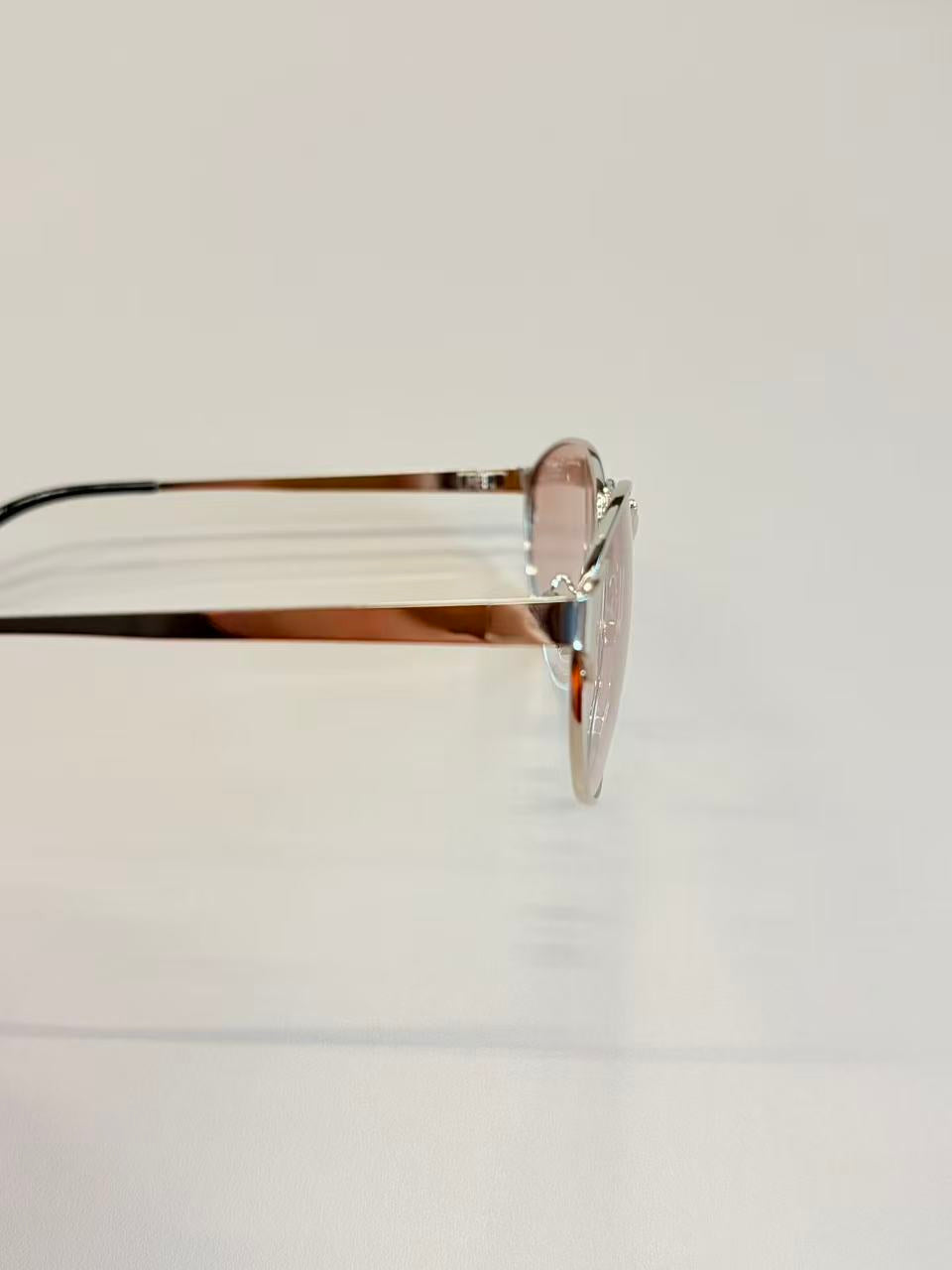 Unisex Silver Oval Metal Sunglasses UV400 PC Rose Tint Lenses