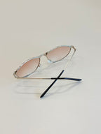 Unisex Silver Oval Metal Sunglasses UV400 PC Rose Tint Lenses