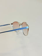 Unisex Silver Oval Metal Sunglasses UV400 PC Rose Tint Lenses