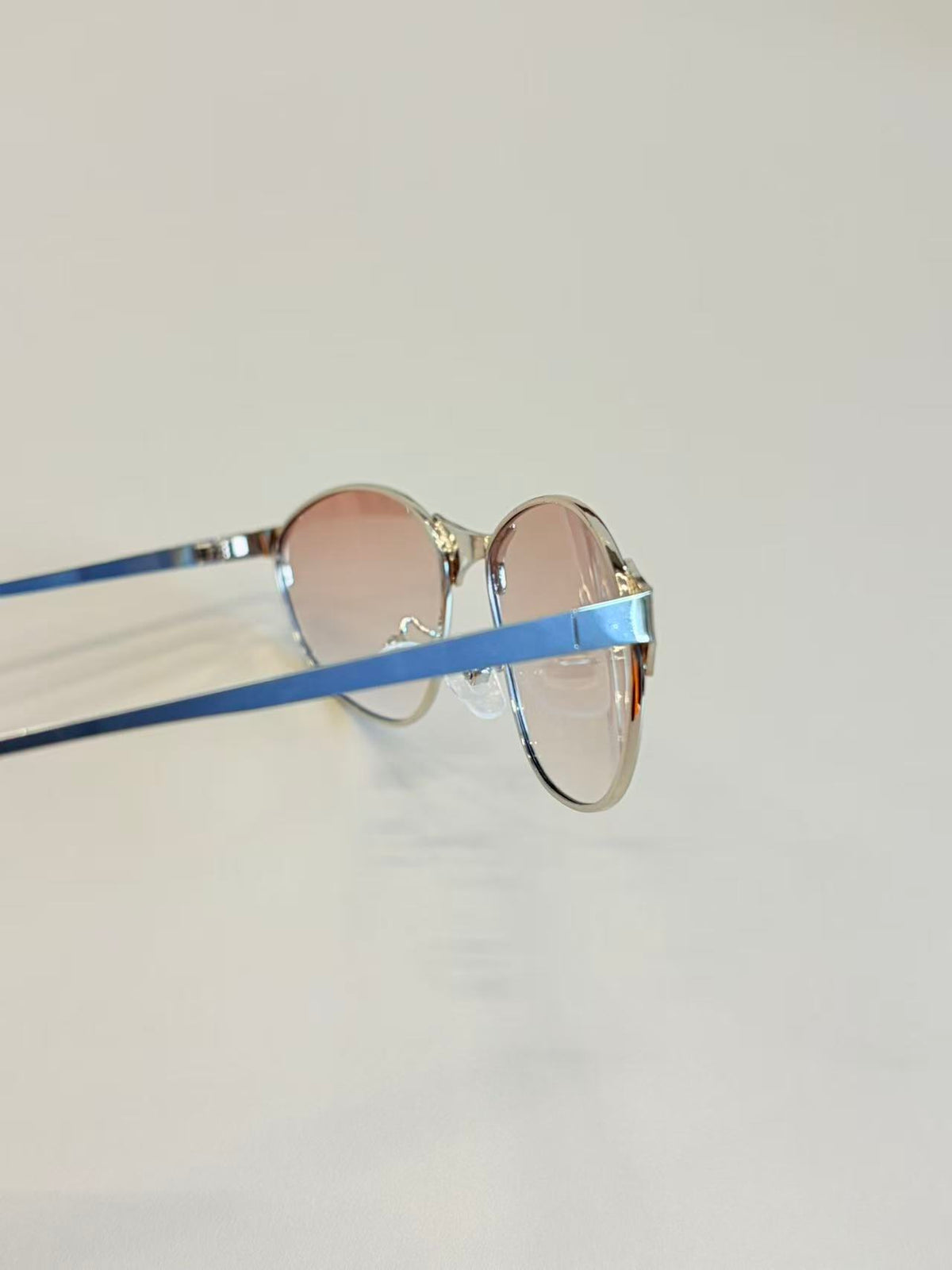 Unisex Silver Oval Metal Sunglasses UV400 PC Rose Tint Lenses