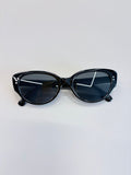 Unisex Black Cat-Eye Sunglasses UV400 PC Gray Lenses Glossy Frame