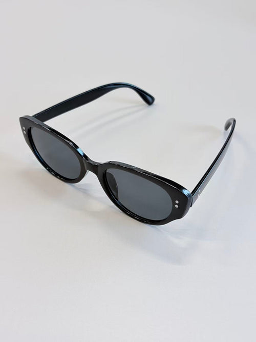 Unisex Black Cat-Eye Sunglasses UV400 PC Gray Lenses Glossy Frame