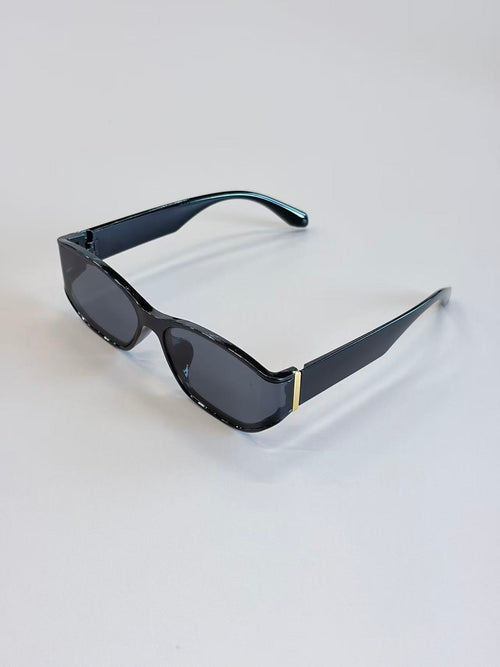 Unisex Black Rectangular Sunglasses UV400 PC Gray Lenses Retro Square Frame